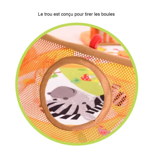 Tapis de jeu d’éveil pour bébé avec 5 jouets suspendus, 30 boules colorées 96 x 66 x 52 cm, rebord de 20 cm, motif lion