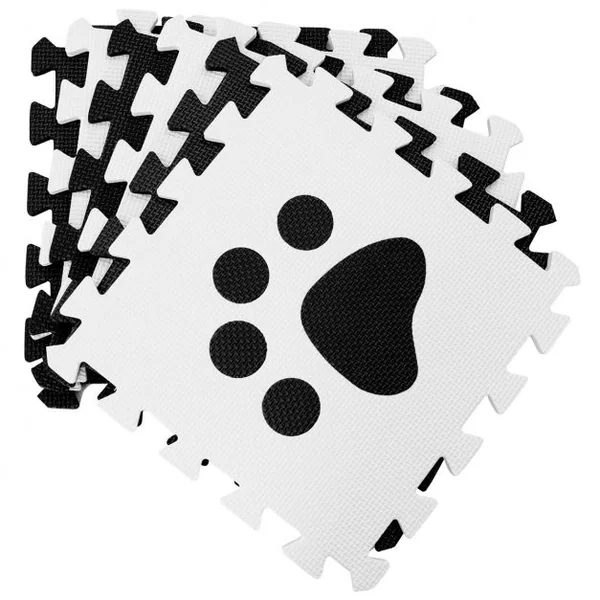 Tapis de Jeu en mousse enfant 24 pcs Tapis Puzzles en Mousse EVA 30x30x1cm Noir avec motif empreinte de chat blanche