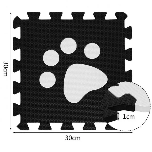 Tapis de Jeu en mousse enfant 24 pcs Tapis Puzzles en Mousse EVA 30x30x1cm Noir avec motif empreinte de chat blanche
