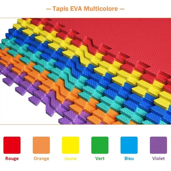 Tapis de Jeu Tapis Puzzle en Mousse EVA Résistante pour Enfants 12 Pièces Carrées Combinables 61x61x1cm Multicolore