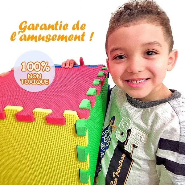 Tapis de Jeu Tapis Puzzle en Mousse EVA Résistante pour Enfants 12 Pièces Carrées Combinables 61x61x1cm Multicolore