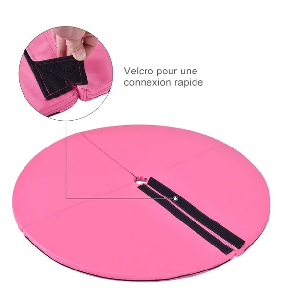 Tapis de Pole Dance Mat Tapis de Protection pour Gymnastique 4 Parties Pliables en PVC et Coton Perlé, 150x150x5cm, Rose