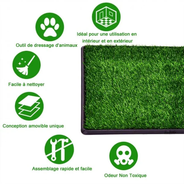 Tapis de Propreté D'intérieur pour Chien avec Tiroir Coulissant Effet Fausse Pelouse en Pp et Pe 51x63x6cm Vert