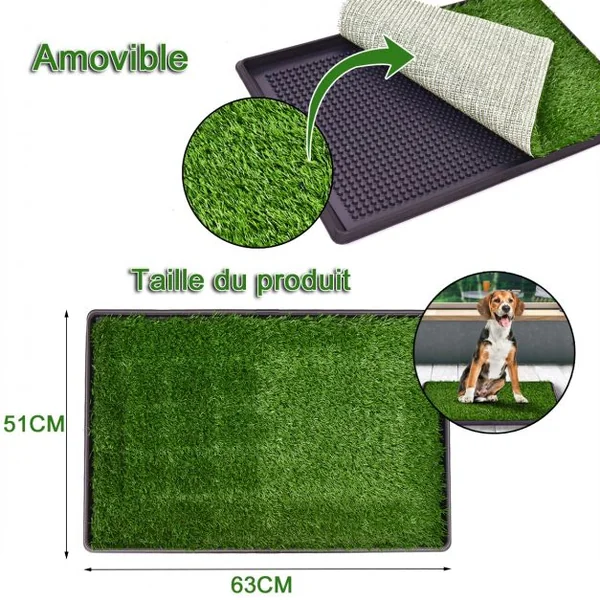 Tapis de Propreté D'intérieur pour Chien avec Tiroir Coulissant Effet Fausse Pelouse en Pp et Pe 51x63x6cm Vert