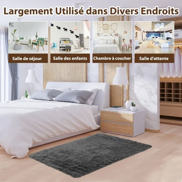 Tapis de Salon Shaggy 180 x 120 CM Peluche en Fibre de Polypropylène Souple Tapis Antidérapante Gris Foncé