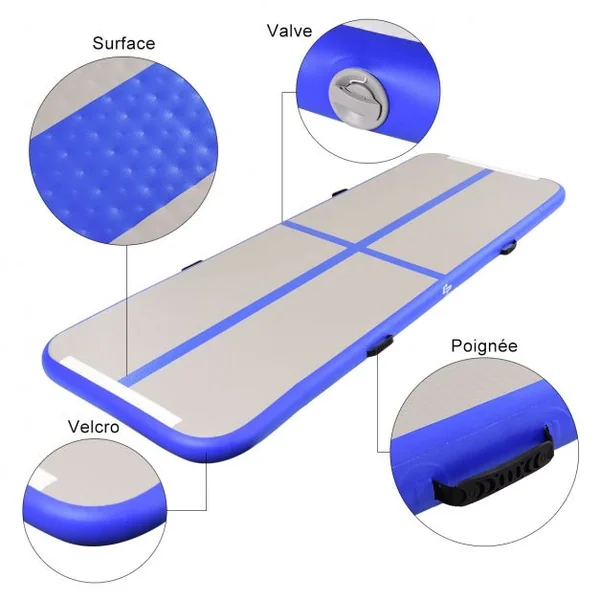 Tapis de sol gymnastique Tapis de Sol Gonflable pour Yoga Fitness portable et Gonflable 300*100*10 cm, 3 couleurs au choix, bleu