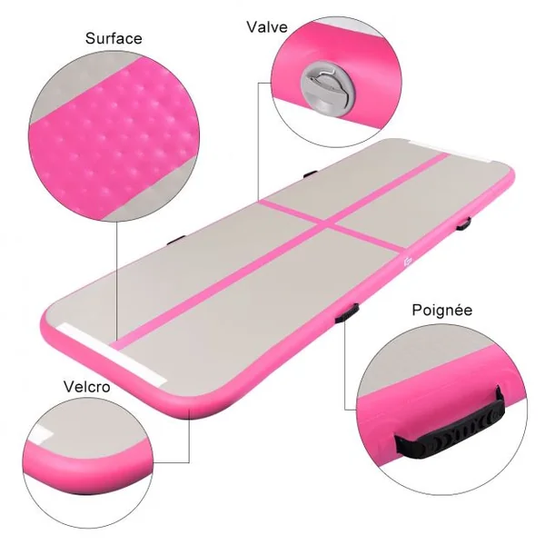 Tapis de sol gymnastique Tapis de Sol Gonflable pour Yoga Fitness portable et Gonflable 300*100*10 cm, 3 couleurs au choix, rose