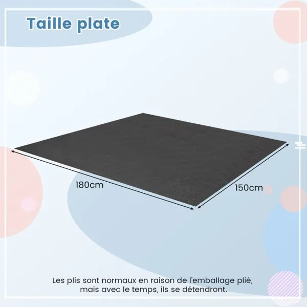 Tapis de Sol Imperméable 180 x 150 cm Tapis Antidérapant Voiture Réutilisable et Lavable avec Ruban Adhésif Double Face Absorbant Gris
