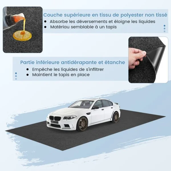 Tapis de Sol Imperméable 800 x 220 cm Tapis Antidérapant Voiture Réutilisable et Lavable avec Ruban Adhésif Double Face Absorbant Gris