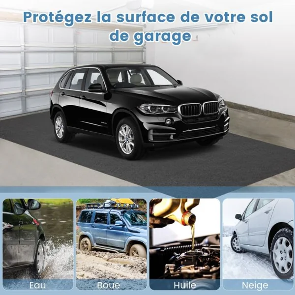 Tapis de Sol Imperméable 800 x 220 cm Tapis Antidérapant Voiture Réutilisable et Lavable avec Ruban Adhésif Double Face Absorbant Gris