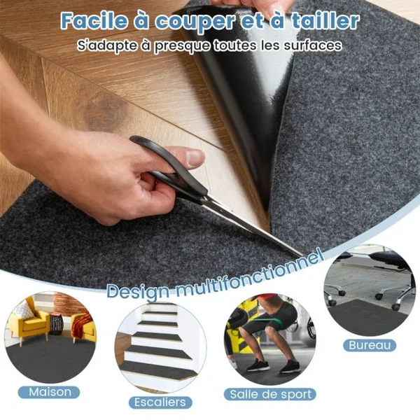 Tapis de Sol Imperméable 800 x 220 cm Tapis Antidérapant Voiture Réutilisable et Lavable avec Ruban Adhésif Double Face Absorbant Gris
