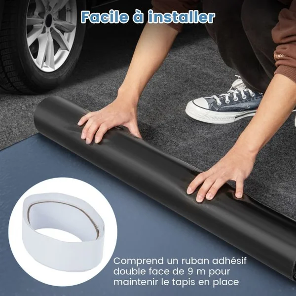 Tapis de Sol Imperméable 800 x 220 cm Tapis Antidérapant Voiture Réutilisable et Lavable avec Ruban Adhésif Double Face Absorbant Gris
