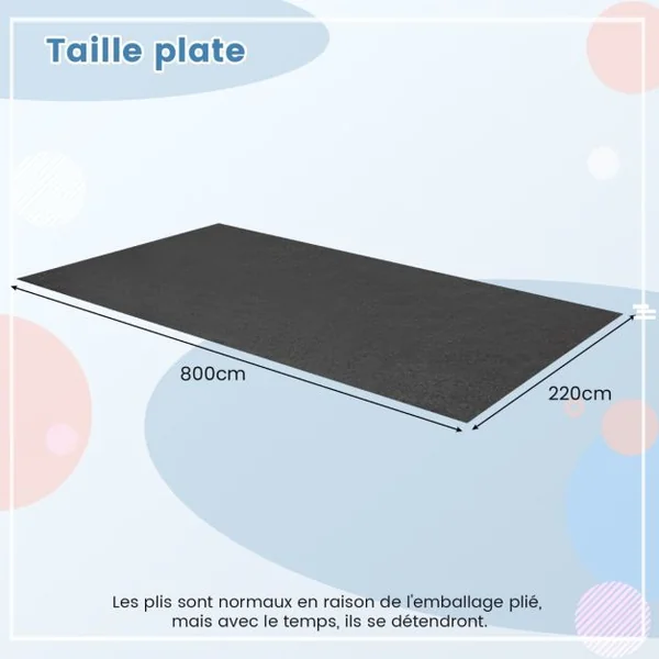 Tapis de Sol Imperméable 800 x 220 cm Tapis Antidérapant Voiture Réutilisable et Lavable avec Ruban Adhésif Double Face Absorbant Gris