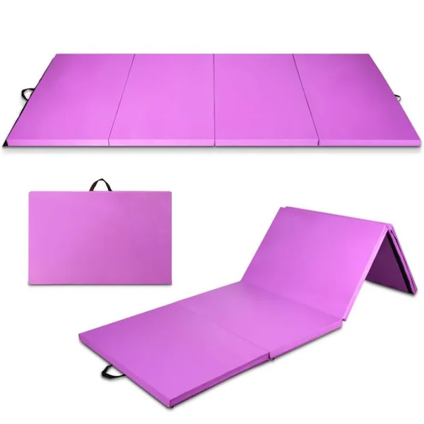 Tapis de Sol Pliable 240 x 116 x 5 CM Tapis de Fitness Tapis de Gymnastique avec Poignées de Transport et Fermetures Auto-agrippantes Violet