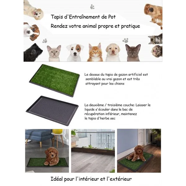 Tapis de toilettes pour chien Matelas d'entraînement en fausse pelouse portable pour les besoins des animaux, 51 x 76 cm