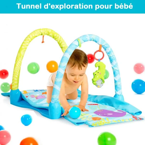 Tapis D'éveil Multifonction Tapis de Jeu Modulable pour Enfants de 6 à 12 Mois 3 Jouets en Twill+pp 112x53x45cm Bleu