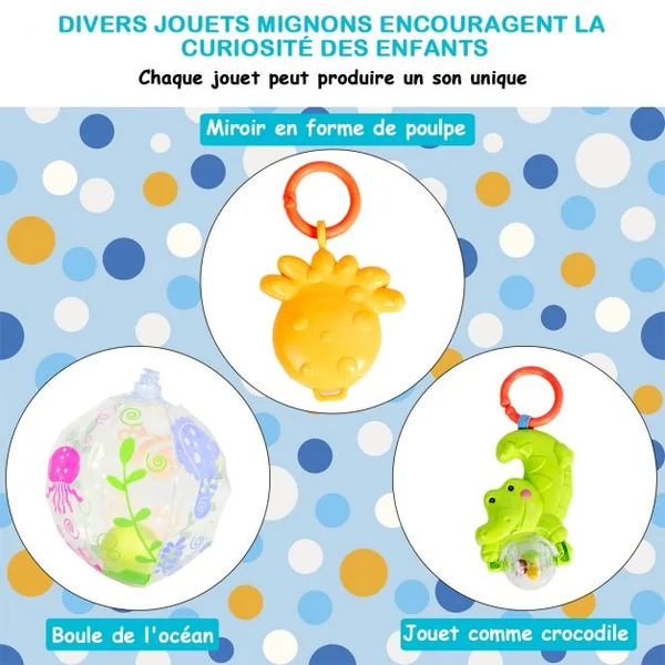 Tapis D'éveil Multifonction Tapis de Jeu Modulable pour Enfants de 6 à 12 Mois 3 Jouets en Twill+pp 112x53x45cm Bleu