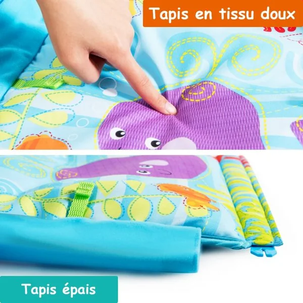 Tapis D'éveil Multifonction Tapis de Jeu Modulable pour Enfants de 6 à 12 Mois 3 Jouets en Twill+pp 112x53x45cm Bleu