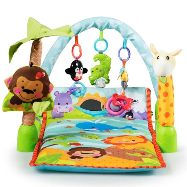 Tapis D'Éveil Multifonction Tapis de Jeu pour Enfants de 6 à 12 Mois Centre d'Activité avec 3 Jouets 112x52x45cm Vert