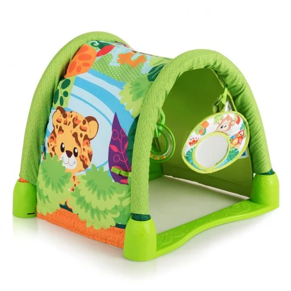 Tapis D'Éveil Multifonction Tapis de Jeu pour Enfants de 6 à 12 Mois Centre d'Activité avec 3 Jouets 112x52x45cm Vert