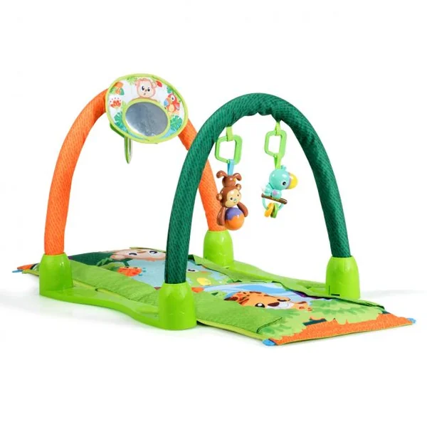 Tapis D'Éveil Multifonction Tapis de Jeu pour Enfants de 6 à 12 Mois Centre d'Activité avec 3 Jouets 112x52x45cm Vert