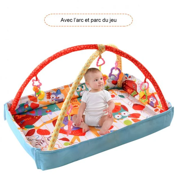 Tapis d’éveil pour bébé tapis de jeu éveil pour bébé avec 5 jouets suspendus 82 x 58 x 52 cm et rebord de 12 cm