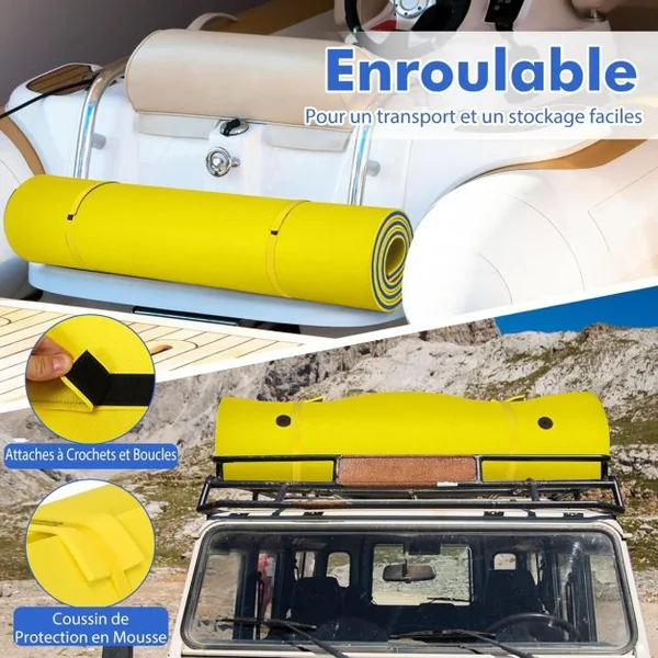 Tapis Flottant d’Eau en Mousse XPE Résistant aux Déchirures Matelas Flottant avec Oreiller Roulant & Cordon Élastique Coussin Flottant Jaune