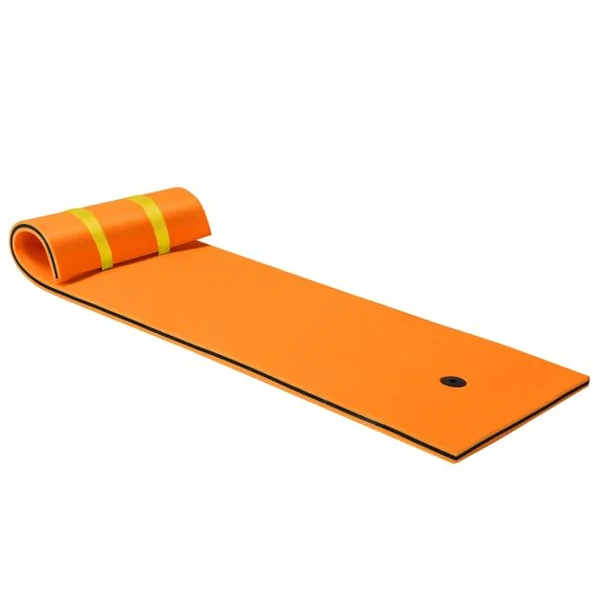 Tapis Flottant en Mousse XPE 3 Couches Sangles Attache Elastique de 150 cm Capacité 60 kg 210x66x3,5cm Jaune + Bleu/Orange + Noir
