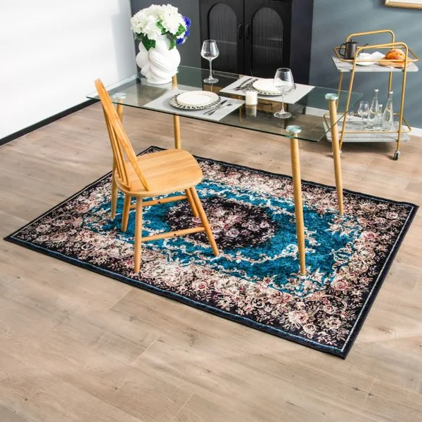 Tapis Imprimé en Velours Doré Diamant Surface Anti-bouloche et Dessous Antidérapant Tapis Traditionnel