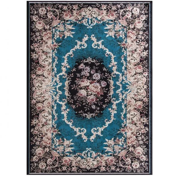 Tapis Imprimé en Velours Doré Diamant Surface Anti-bouloche et Dessous Antidérapant Tapis Traditionnel