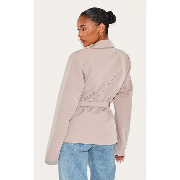 Taupe Blazer Ajusté Asymétrique Croisé Avec Taille Ajustable Shape