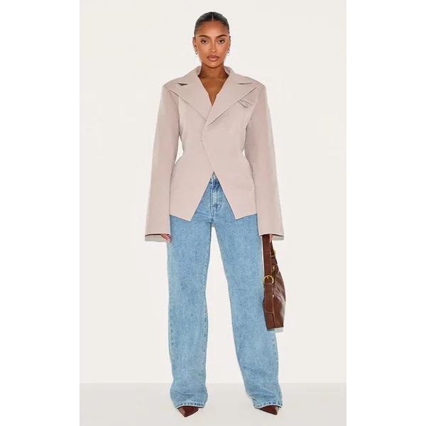 Taupe Blazer Ajusté Asymétrique Croisé Avec Taille Ajustable Shape