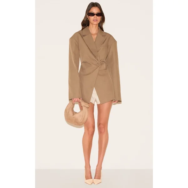 Taupe Blazer Cintré À Taille Ajustée