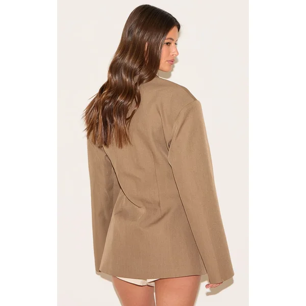 Taupe Blazer Cintré À Taille Ajustée