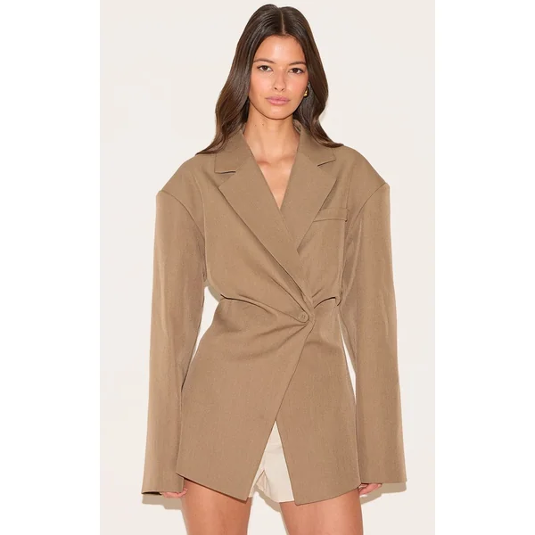 Taupe Blazer Cintré À Taille Ajustée