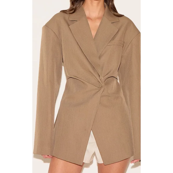 Taupe Blazer Cintré À Taille Ajustée