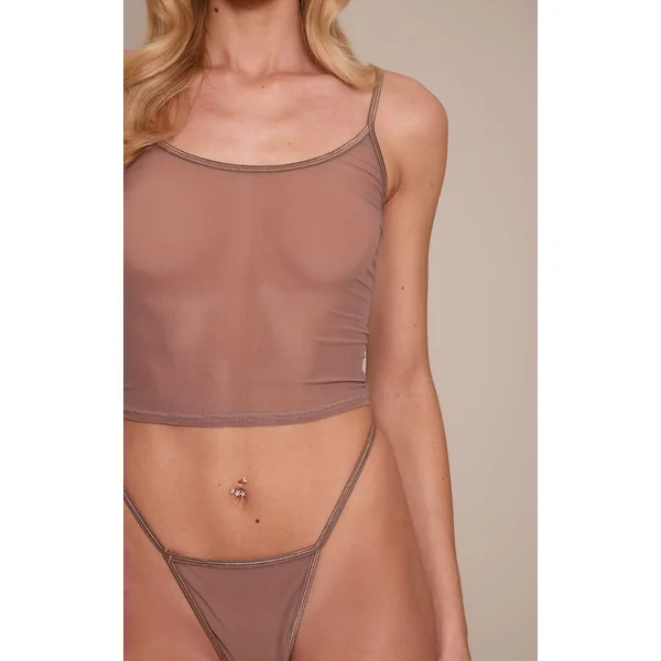 Taupe Ensemble Caraco Et Culotte En Résille