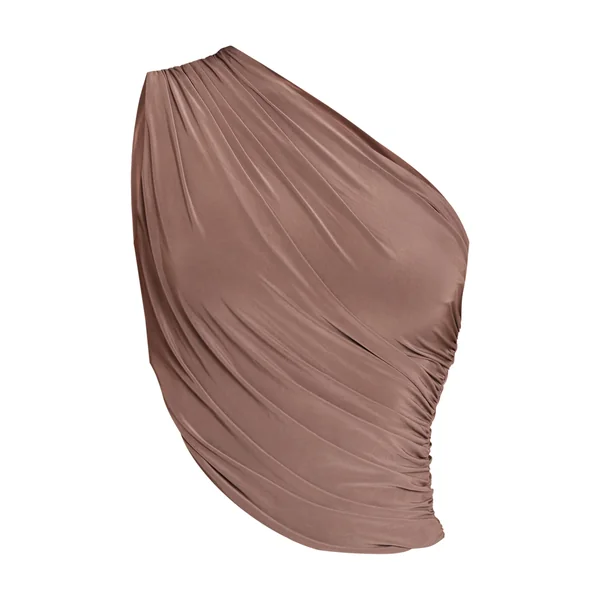 Taupe Foncé Haut Asymétrique Froncé En Tissu Slinky