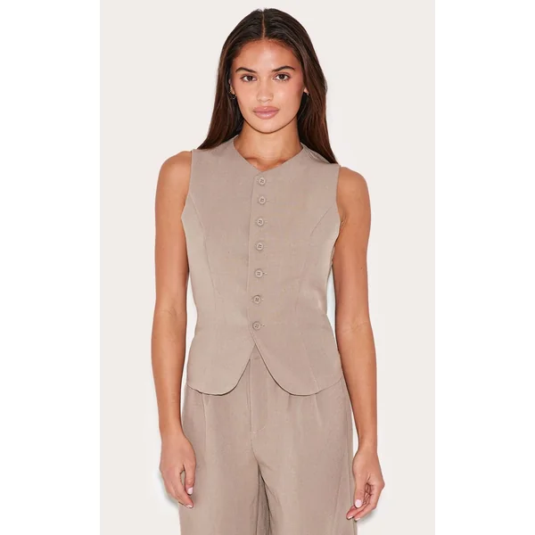 Taupe Gilet Ajusté En Tissu Tissé