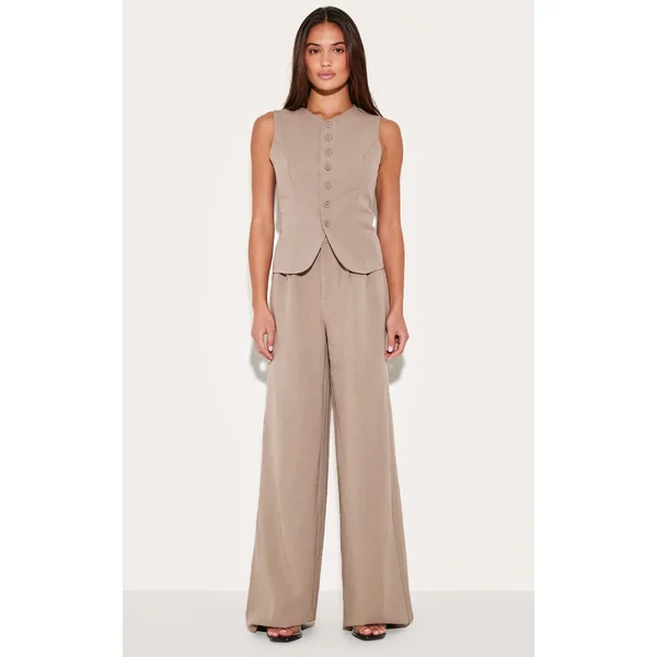 Taupe Gilet Ajusté En Tissu Tissé
