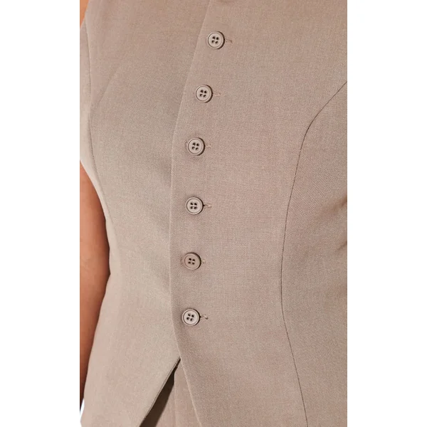 Taupe Gilet Ajusté En Tissu Tissé