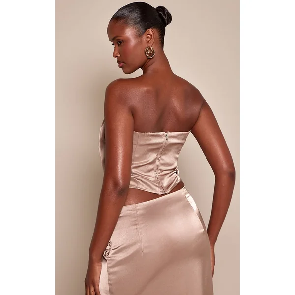 Taupe Haut Bandeau Drapé En Satin Doré