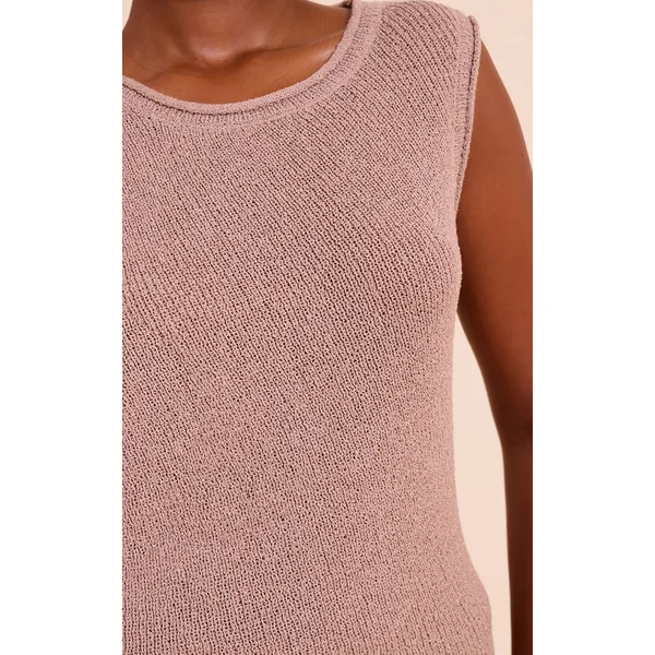 Taupe Haut En Maille À Pompons Asymétrique