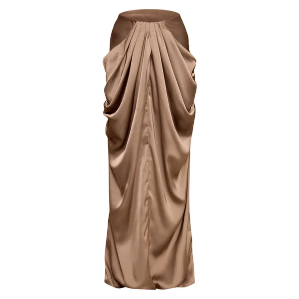 Taupe Jupe Longue Drapée Taille Basse En Satin Petite