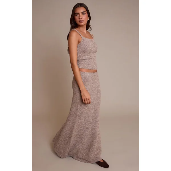 Taupe Jupe Longue En Maille