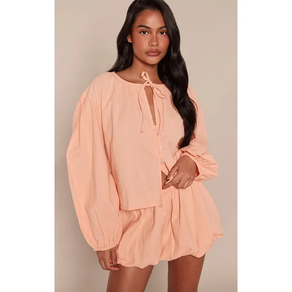 Taupe Jupe Mini En Coton Pêche À Volants Ensemble Coordonné