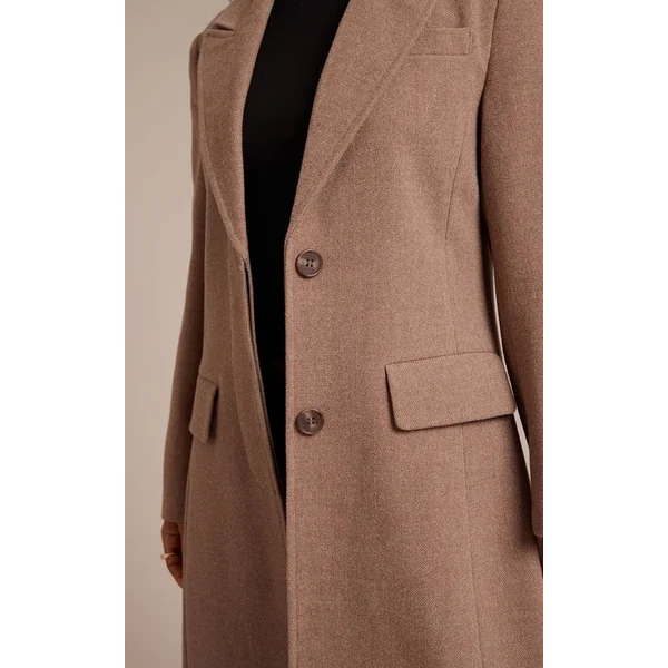 Taupe Manteau Maxi Effet Laine Crème À Simple Boutonnage Avec Détails De Coutures Petite Taille