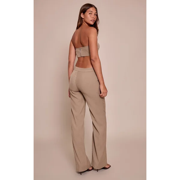 Taupe Pantalon Droit Ajusté Ensemble Coordonné