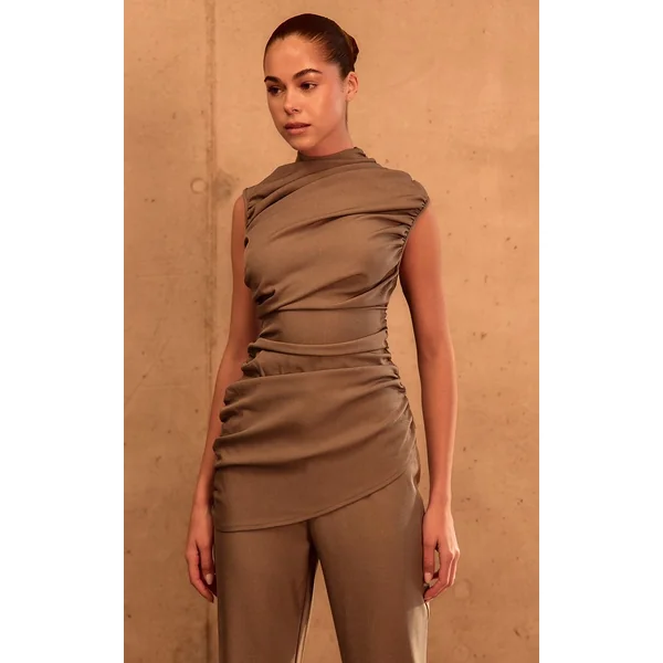Taupe Pantalon Droit Tailleur Co-ord Plt Label