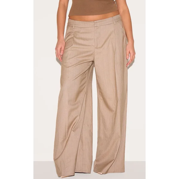 Taupe Pantalon Droit Tailleur À Rayures Tennis Tissé Premium Plus
